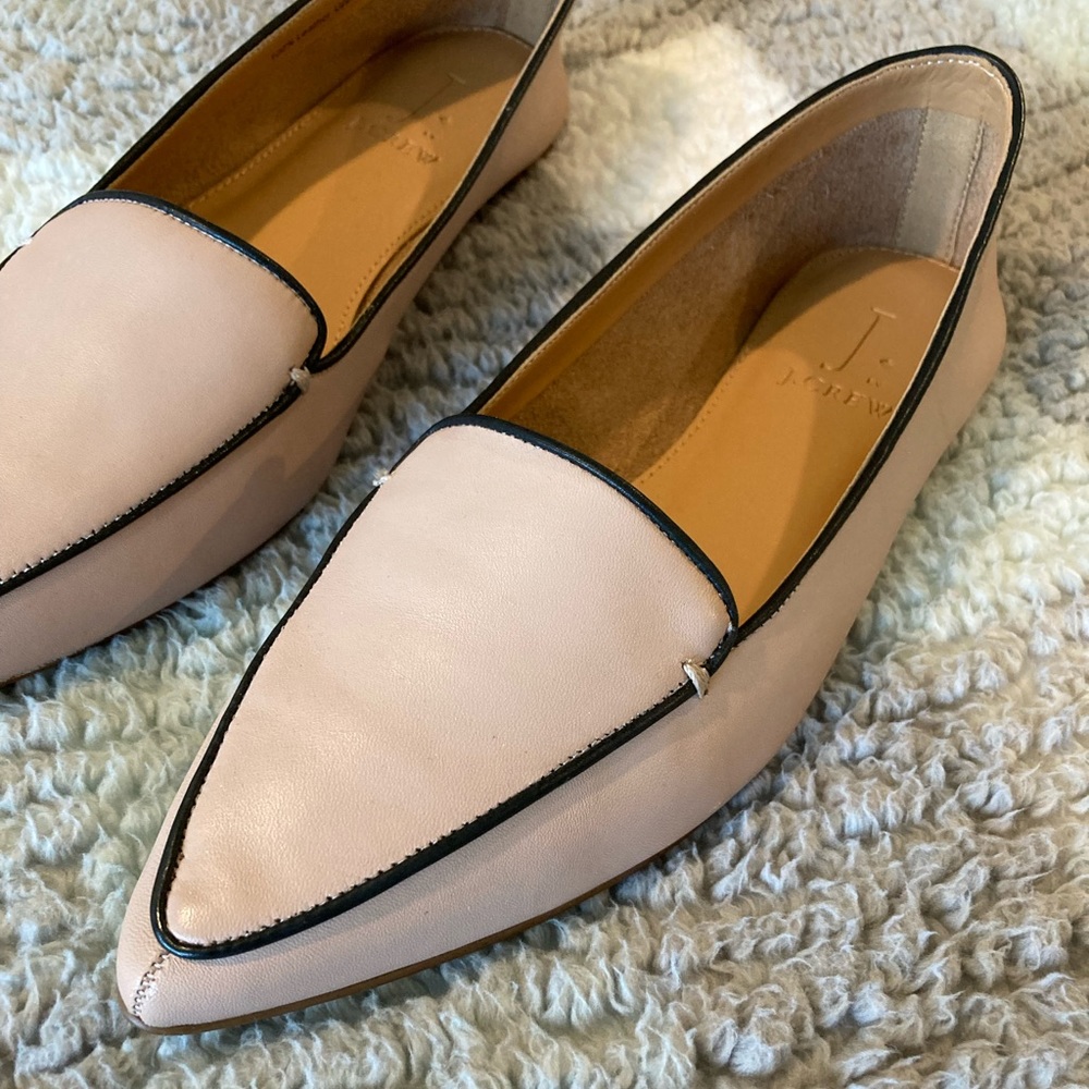 J Crew Brand New Leather Edie Loafers in Deep Blush/Black Piping